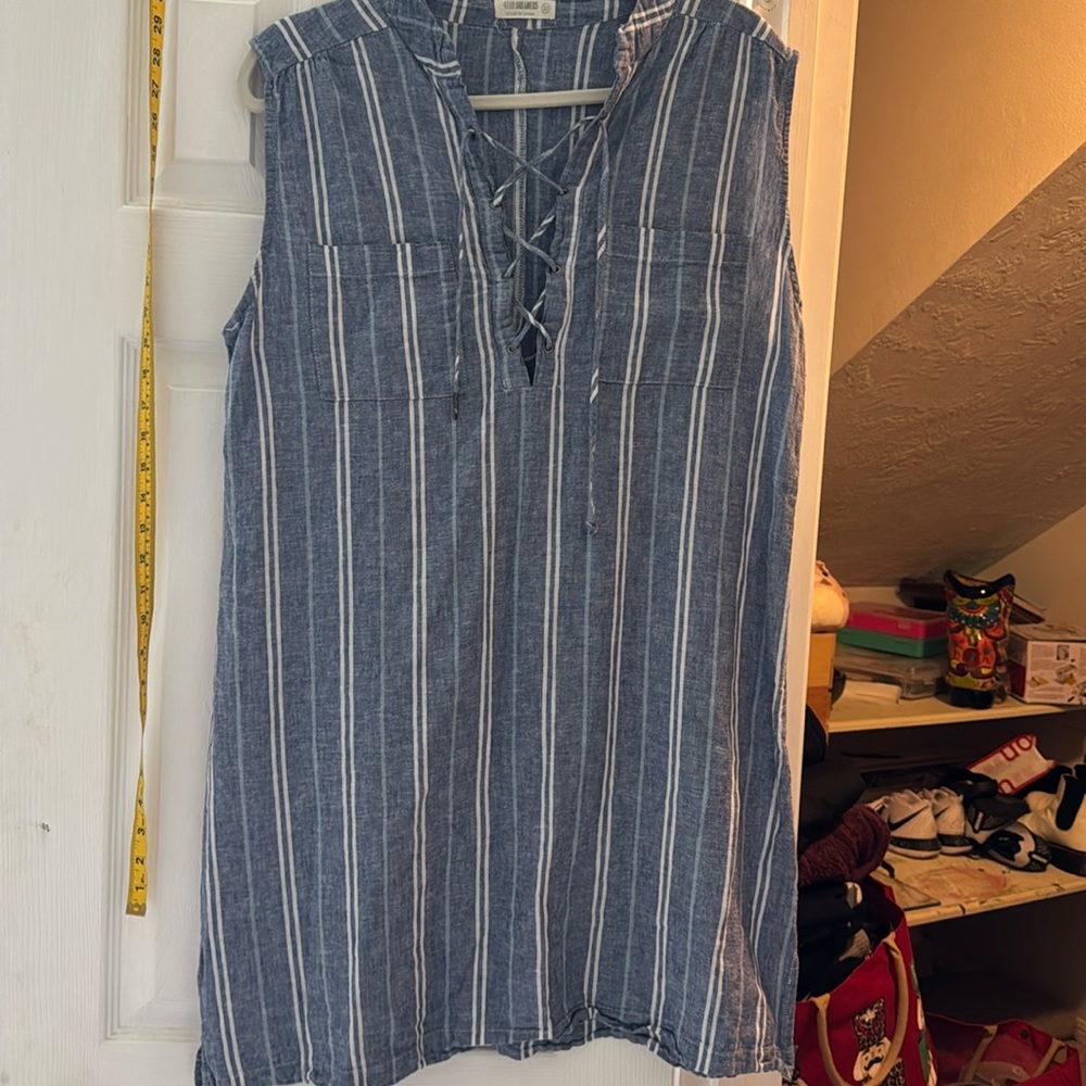 4our Dreamers Shift Dress Women Medium Linen Blend Sleeveless V Neck